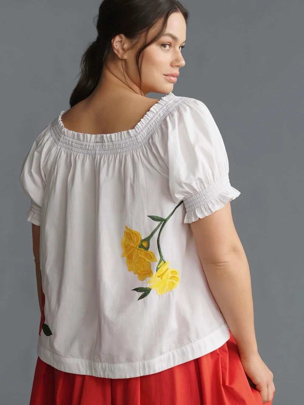 Anthropologie White Peasant Blouse with Multicolor Floral Embroidery NWOT